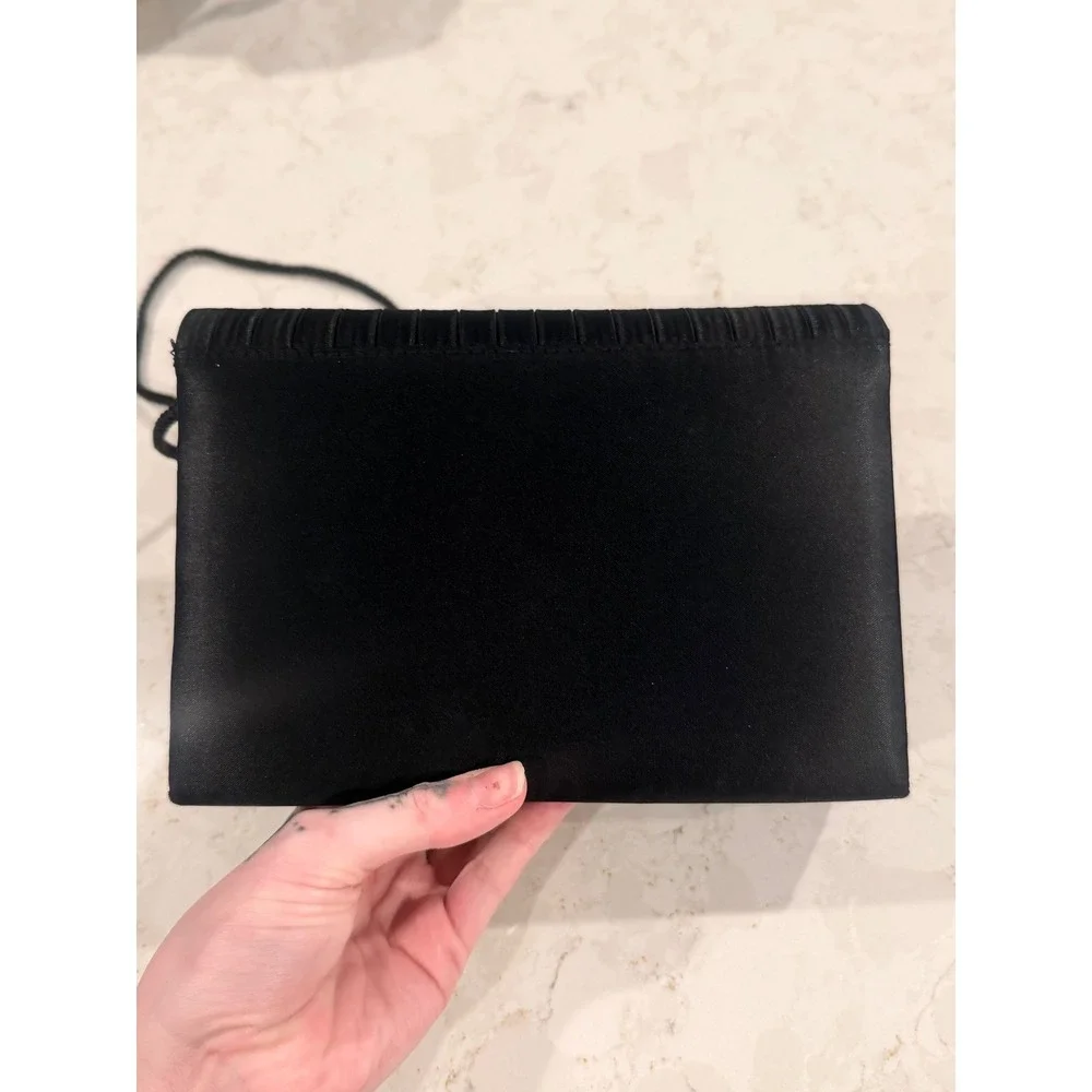 Sasha New York Vintage Black Satin Pleated Evening Crossbody‎ Bag Formal Clutch